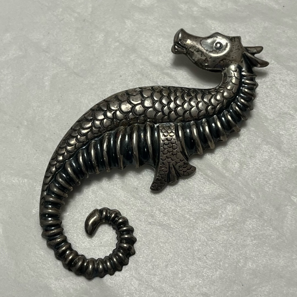 Vintage 925 Fine Sterling Seahorse Brooch Silver Pin Jewelart Stamped Nautical